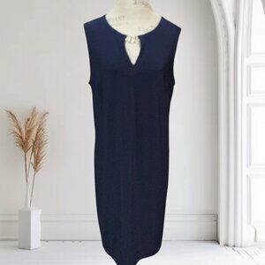 Roz & Ali Blue Sleeveless Shift Dress w/ Gold Accents at Keyhole Neckline Sz XL
